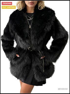 Mid-Length Faux Fur Coat Warm Fuzzy Jacket Fluffy Shaggy Parka Coat